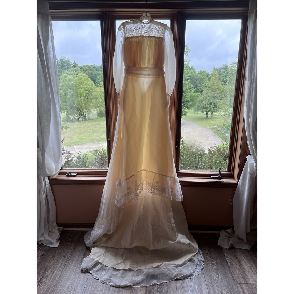 Vintage 1970s Wedding Dress Bridal Gown Lace Long Train Restoration Project